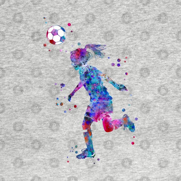 Soccer Player Little Girl Heading the Ball by RosaliArt